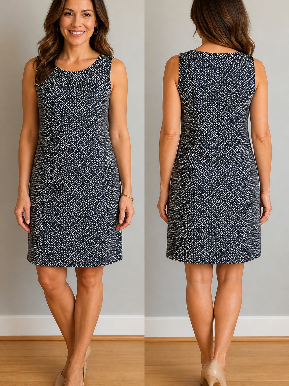 Ann‎ Taylor Navy Geometric Shift Dress Size 8 Sleeveless Preppy
Career Chic
